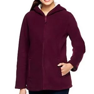 NWOT Denim & Co. Zip Front Fleece Jacket with Hood and Sherpa Lining